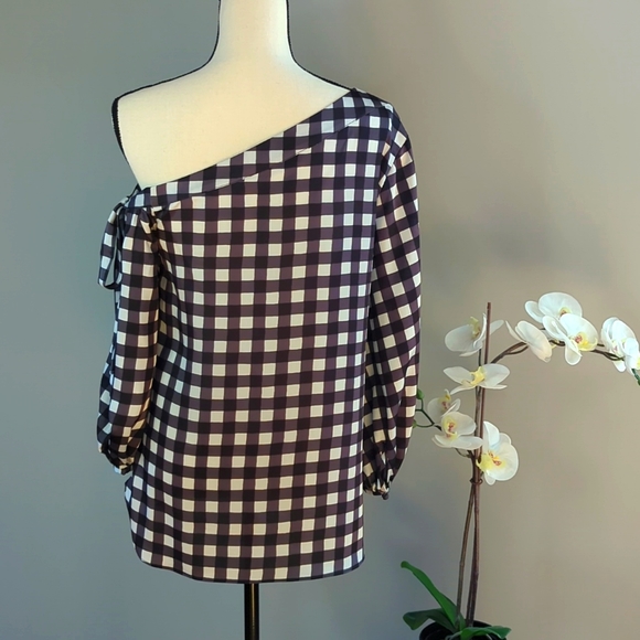 Banana Republic Long Sleeve Off Shoulder Plaid Tunic Top - Size XS - Picture 7 of 10